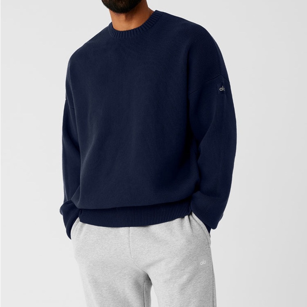 ALO Yoga Scholar Crew Neck Sweater Navy Size XS Unisex